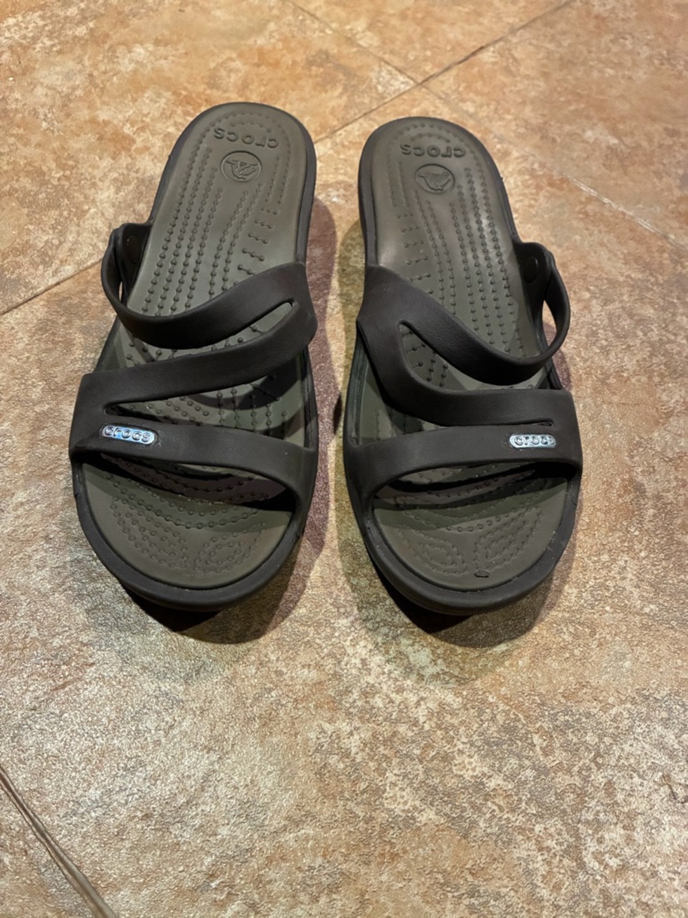 CROCS women’s Brown Dual-Strap Slide Sandals
